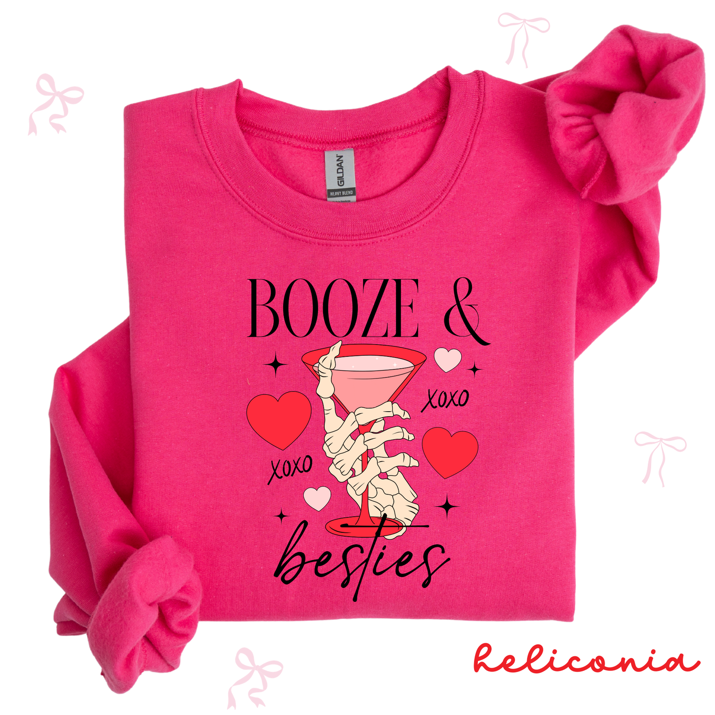 Booze & Besties Sweatshirt | Cute Valentine Crewneck | Galentine’s Day Outfit for Women
