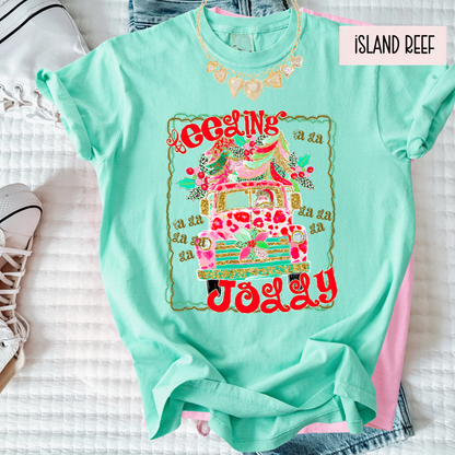 Feeling Jolly Christmas Tee | Cute Girly Holiday Shirt | Bright Retro Santa Christmas Top
