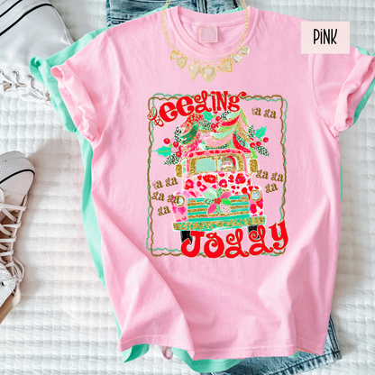 Feeling Jolly Christmas Tee | Cute Girly Holiday Shirt | Bright Retro Santa Christmas Top