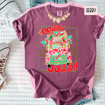 Feeling Jolly Christmas Tee | Cute Girly Holiday Shirt | Bright Retro Santa Christmas Top