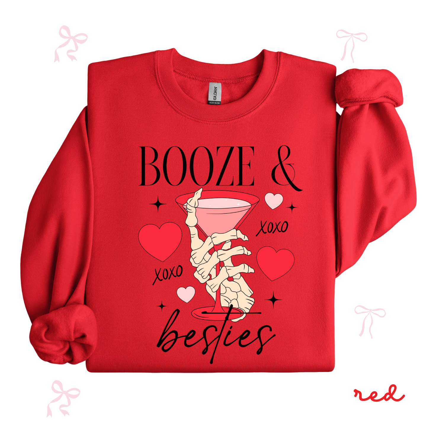 Booze & Besties Sweatshirt | Cute Valentine Crewneck | Galentine’s Day Outfit for Women