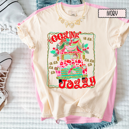 Feeling Jolly Christmas Tee | Cute Girly Holiday Shirt | Bright Retro Santa Christmas Top