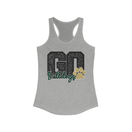 GO Bulldogs Faux Glitter Logo Racer Back Coach Tank Top