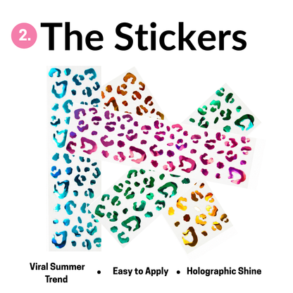 Holographic Animal Print Tanning Stickers | 4pc Viral Sun Tattoo Set | Cheetah & Leopard Vinyl Body Decals