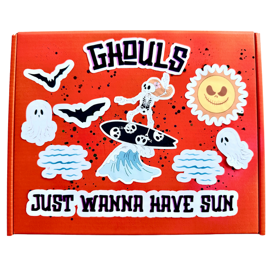 Ghouls Just Wanna Have Sun, Summerween Box, Summer Halloween Gift Set, Shirt, Earrings, Tumbler, Stickers, Keychain