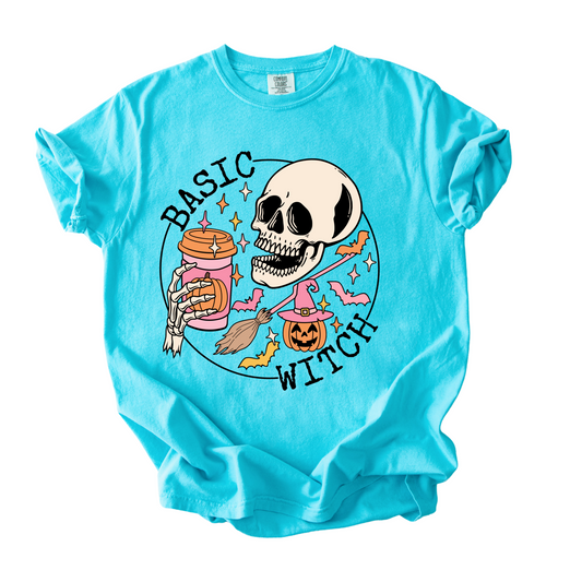 Basic Witch Women’s T-Shirt – Skeleton Pumpkin Spice Halloween Tee