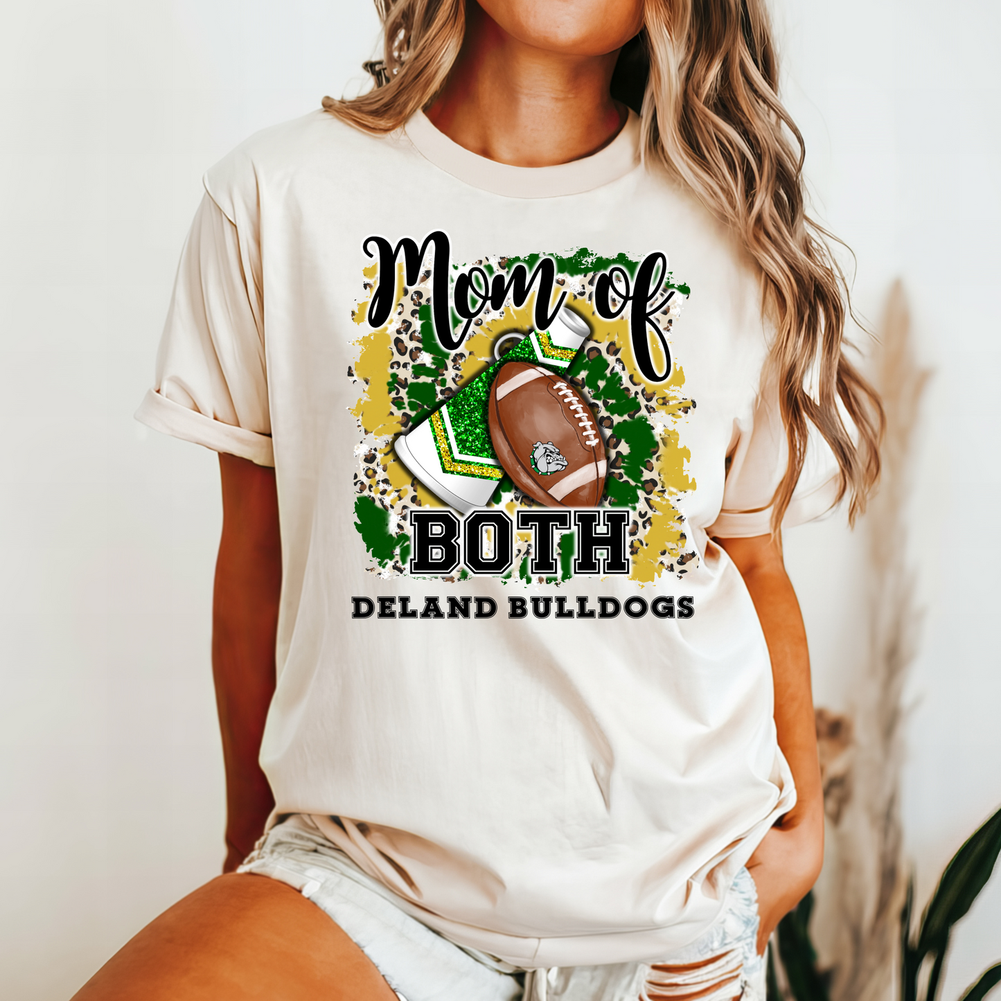 Mom of Both Deland Bulldogs Tee - Green and Gold Pride