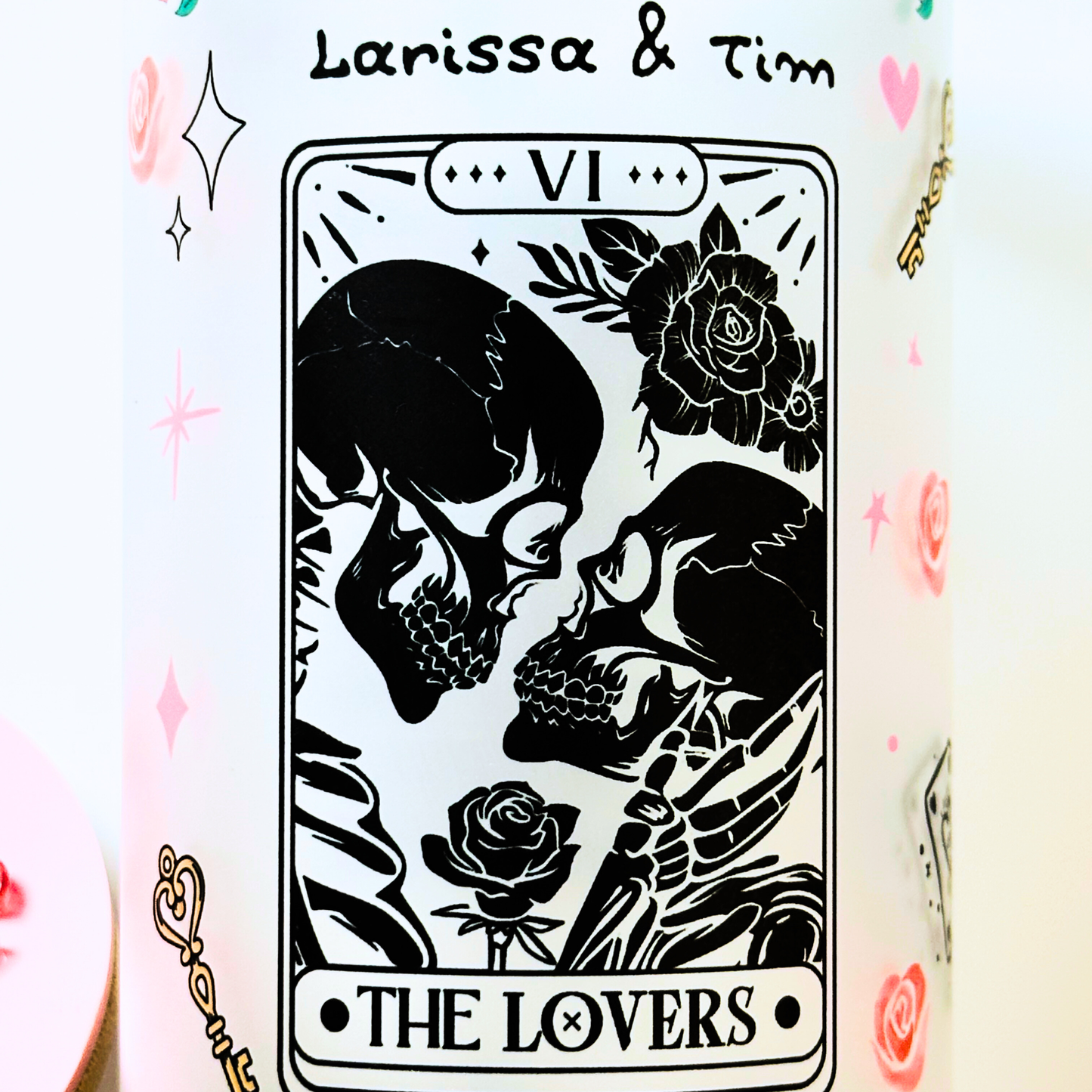 Personalized “The Lovers” Tarot Glass Can | Custom Couple Name Cup | Romantic Gothic Gift | 16oz Frosted Glass