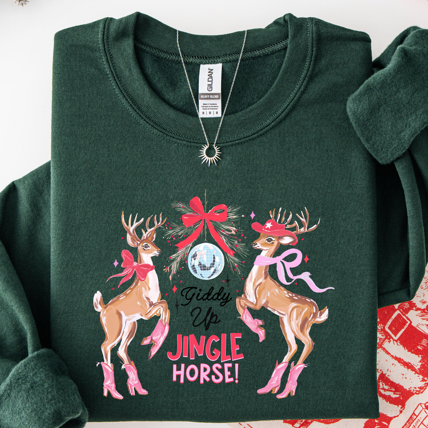 Giddy Up Jingle Horse Christmas Sweatshirt | Western Cowgirl Holiday Crewneck | Country Christmas Sweater