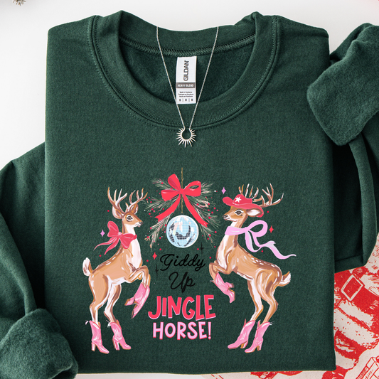 Giddy Up Jingle Horse Christmas Sweatshirt – Western Holiday Crewneck