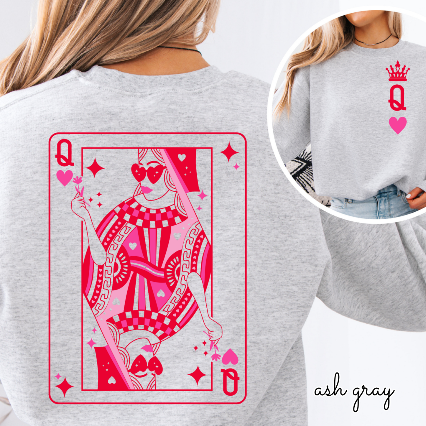 Queen of Hearts Valentine Sweatshirt | Playing Card Graphic Crewneck | Valentine Outfit for Women
