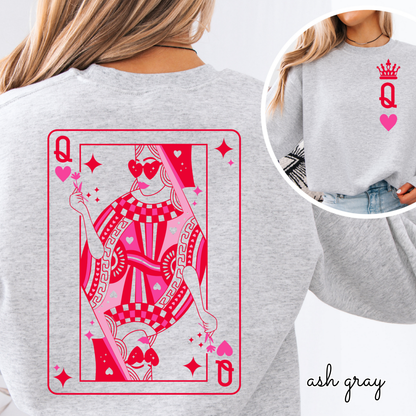 Queen of Hearts Valentine Sweatshirt | Playing Card Graphic Crewneck | Valentine Outfit for Women