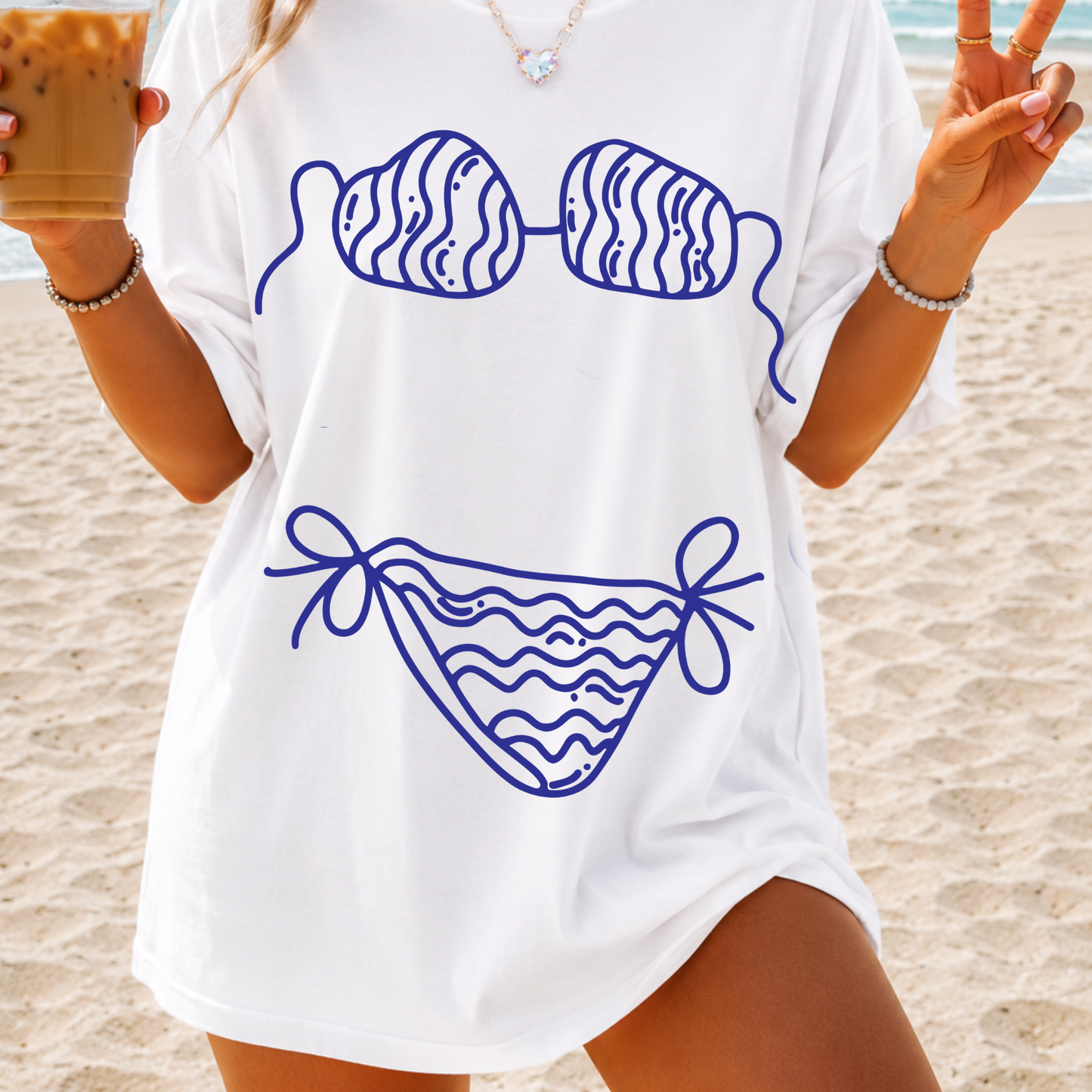 Bikini Outline Graphic Tee | Coastal Beach Shirt for Women | Summer Vacation T-Shirt