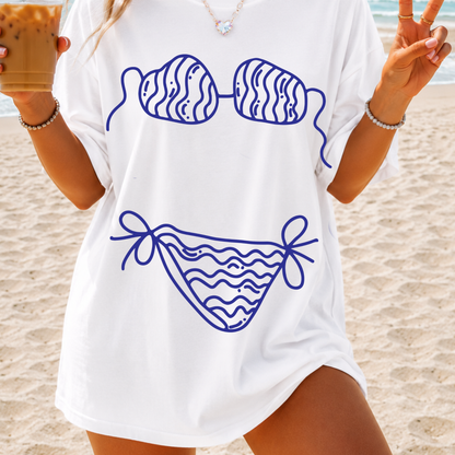 Bikini Outline Graphic Tee | Coastal Beach Shirt for Women | Summer Vacation T-Shirt