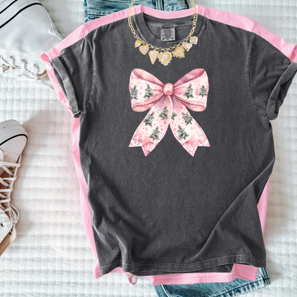 Pink Christmas Bow Shirt – Girly Holiday Comfort Colors Tee