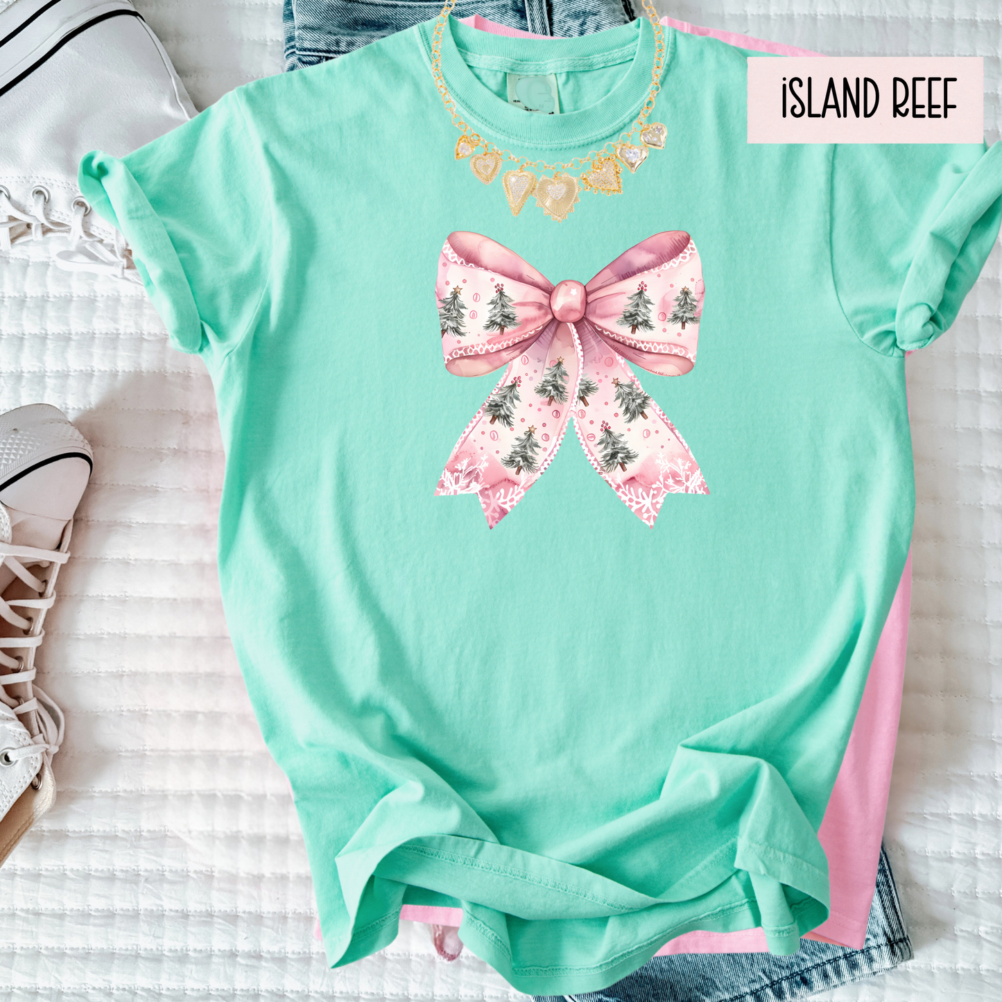 Pink Christmas Bow Shirt – Girly Holiday Comfort Colors Tee