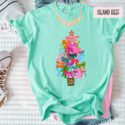 Bows Christmas Tree Shirt – Cute Girly Holiday Comfort Colors Tee