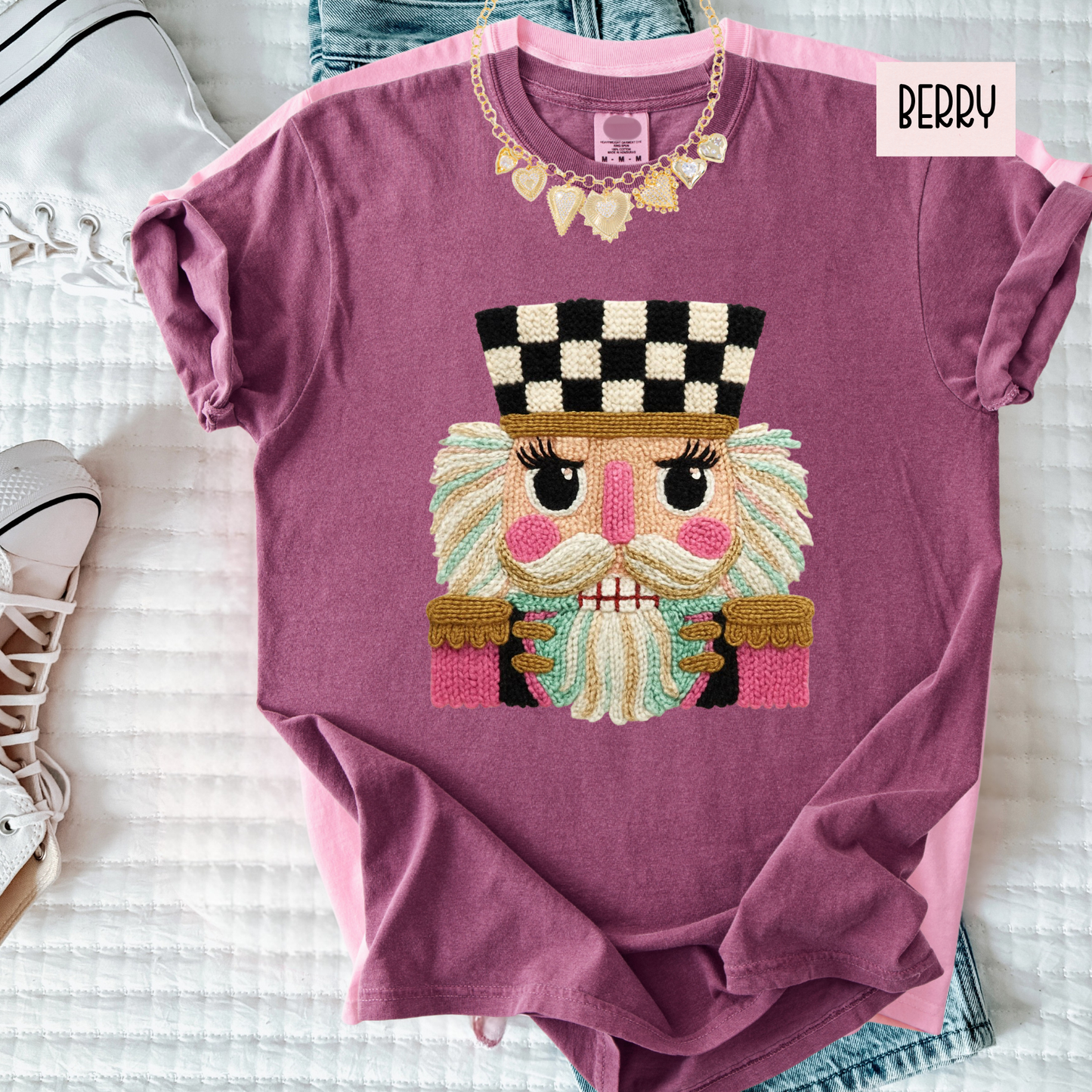 Checkered Nutcracker Christmas Tee – Cute Holiday Comfort Colors T-Shirt