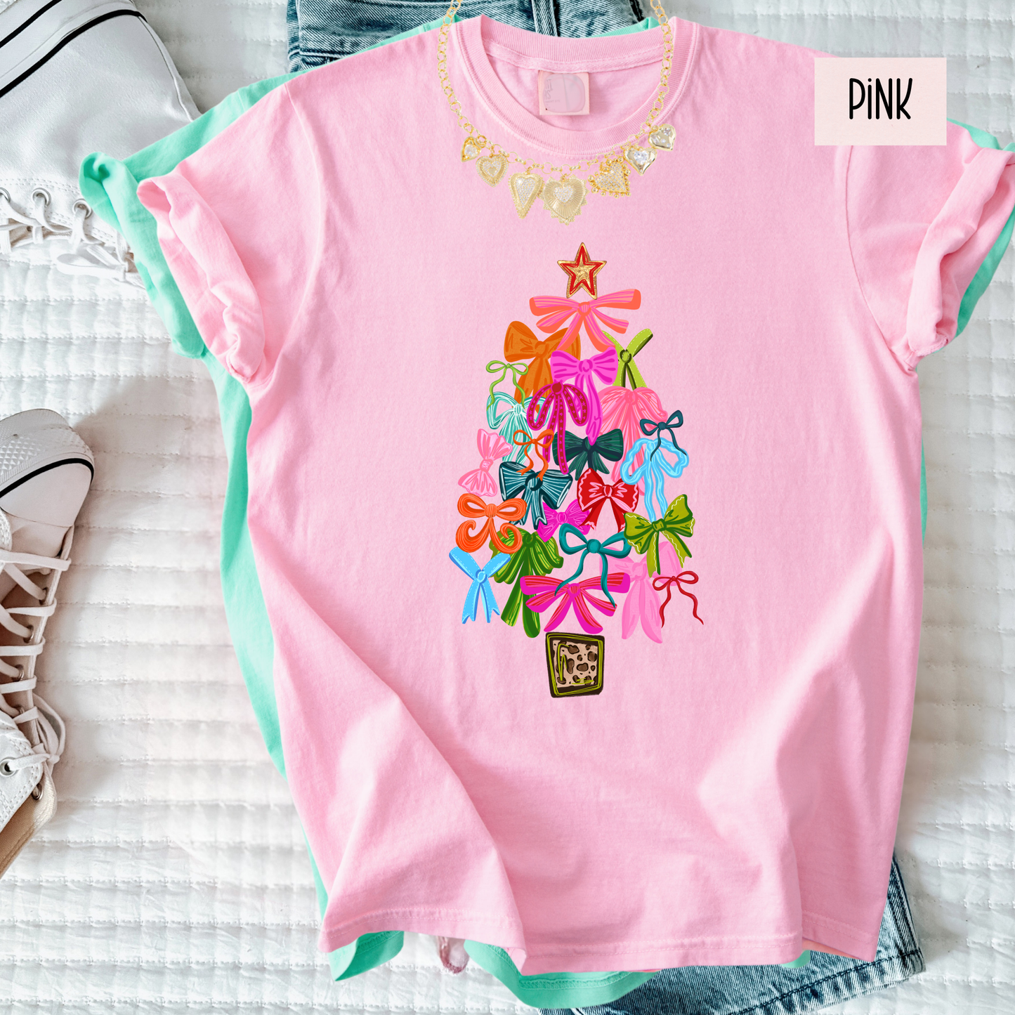 Bows Christmas Tree Shirt – Cute Girly Holiday Comfort Colors Tee