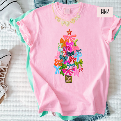 Bows Christmas Tree Shirt – Cute Girly Holiday Comfort Colors Tee
