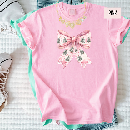 Pink Christmas Bow Shirt – Girly Holiday Comfort Colors Tee