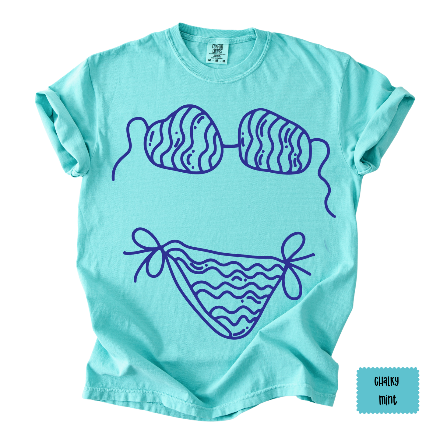 Bikini Outline Graphic Tee | Coastal Beach Shirt for Women | Summer Vacation T-Shirt