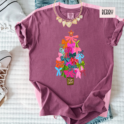 Bows Christmas Tree Shirt – Cute Girly Holiday Comfort Colors Tee