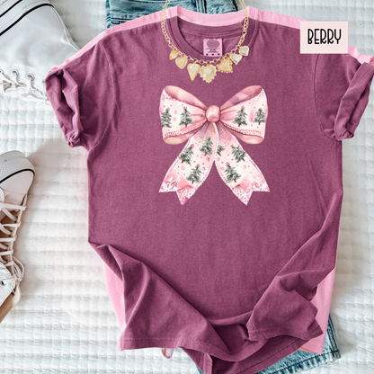Pink Christmas Bow Shirt – Girly Holiday Comfort Colors Tee