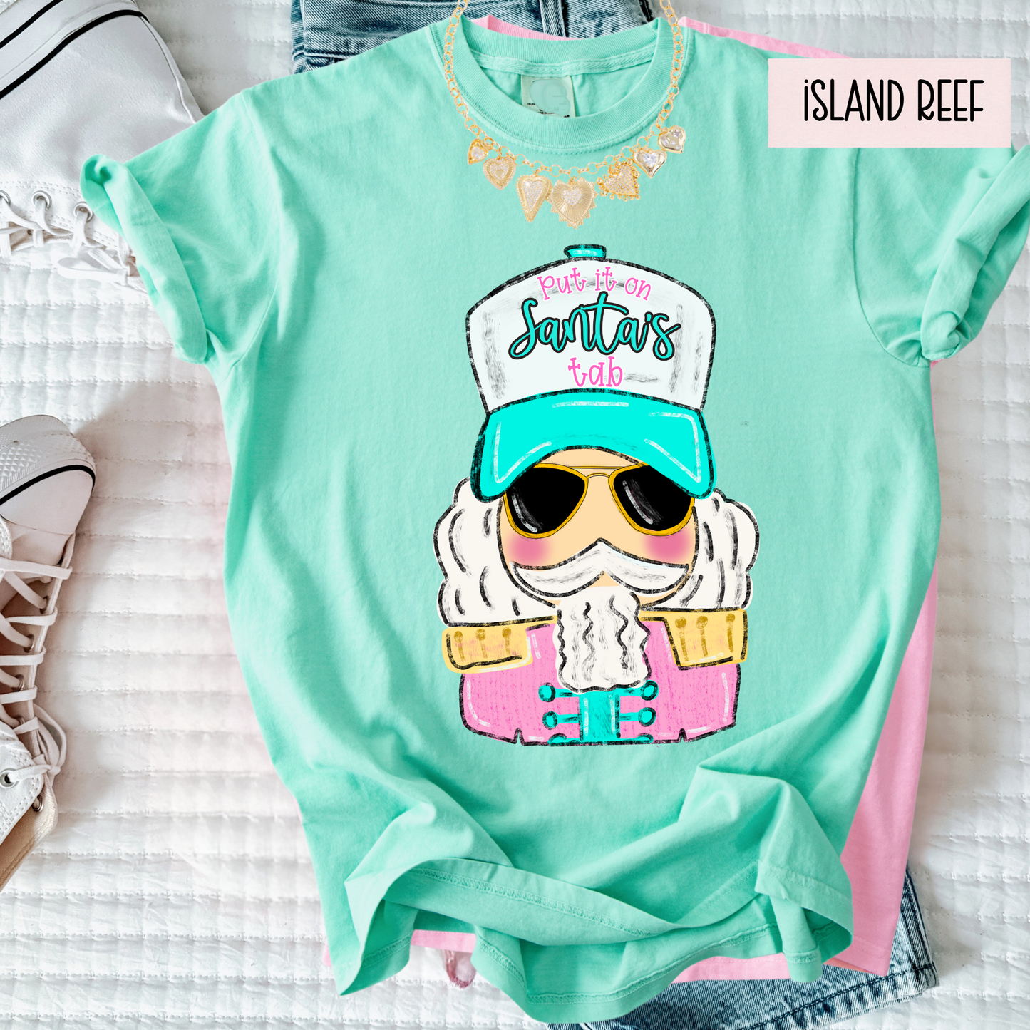 Peppy Santa’s Tab Christmas Tee – Cute Cool Santa Girl Holiday Shirt – Trendy Comfort Colors Christmas Top