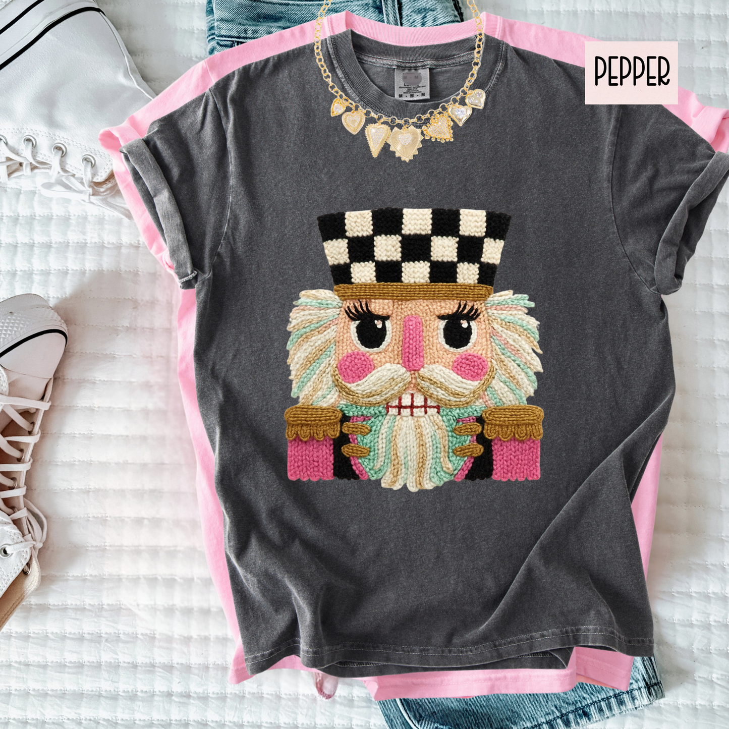 Checkered Nutcracker Christmas Tee – Cute Holiday Comfort Colors T-Shirt