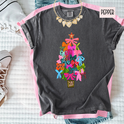 Bows Christmas Tree Shirt – Cute Girly Holiday Comfort Colors Tee
