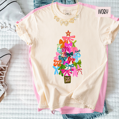 Bows Christmas Tree Shirt – Cute Girly Holiday Comfort Colors Tee