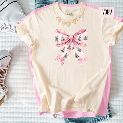 Pink Christmas Bow Shirt – Girly Holiday Comfort Colors Tee