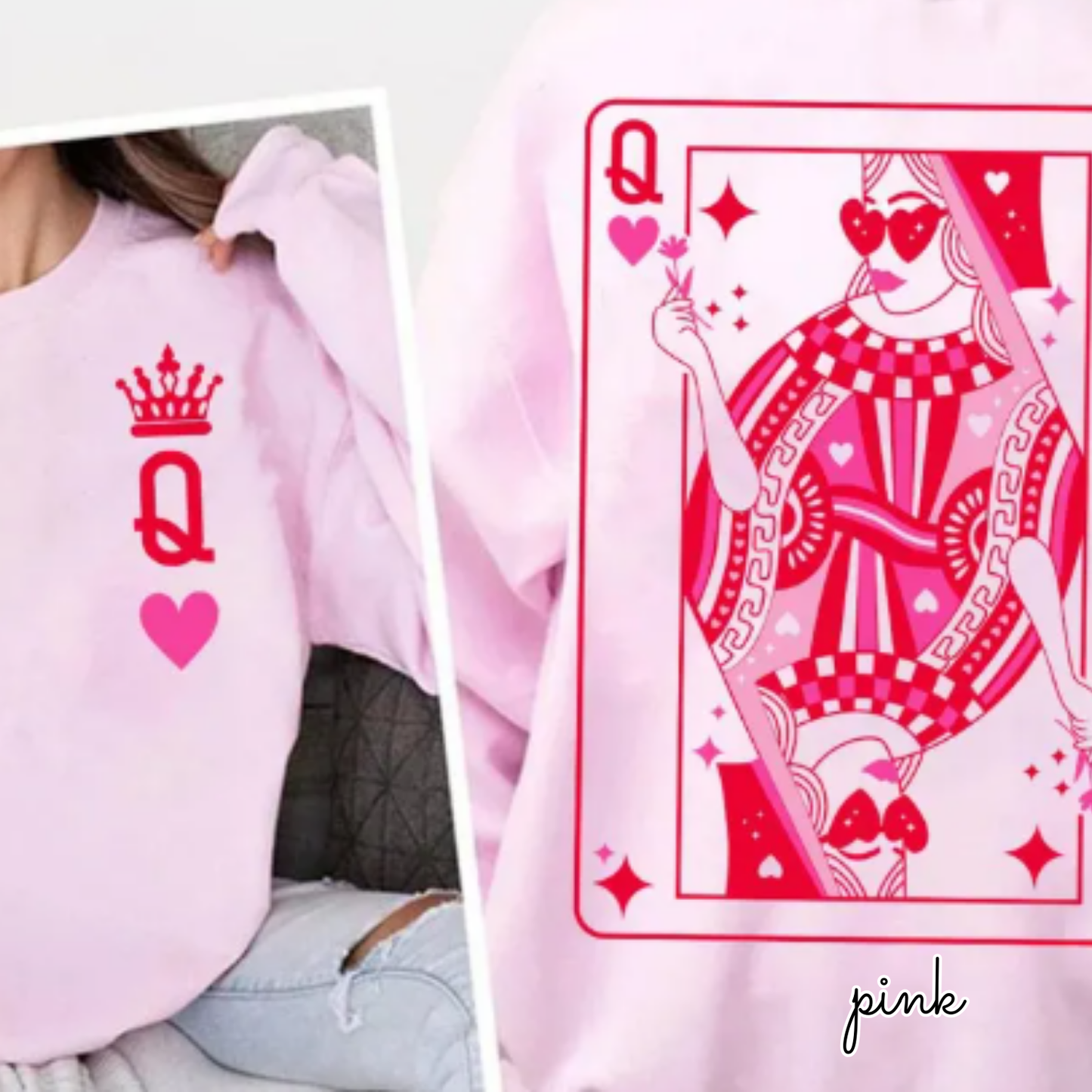Queen of Hearts Valentine Sweatshirt | Playing Card Graphic Crewneck | Valentine Outfit for Women