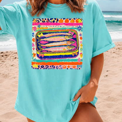 Sardine Art Graphic Tee | Colorful Coastal Shirt for Women | Beach Vacation T-Shirt