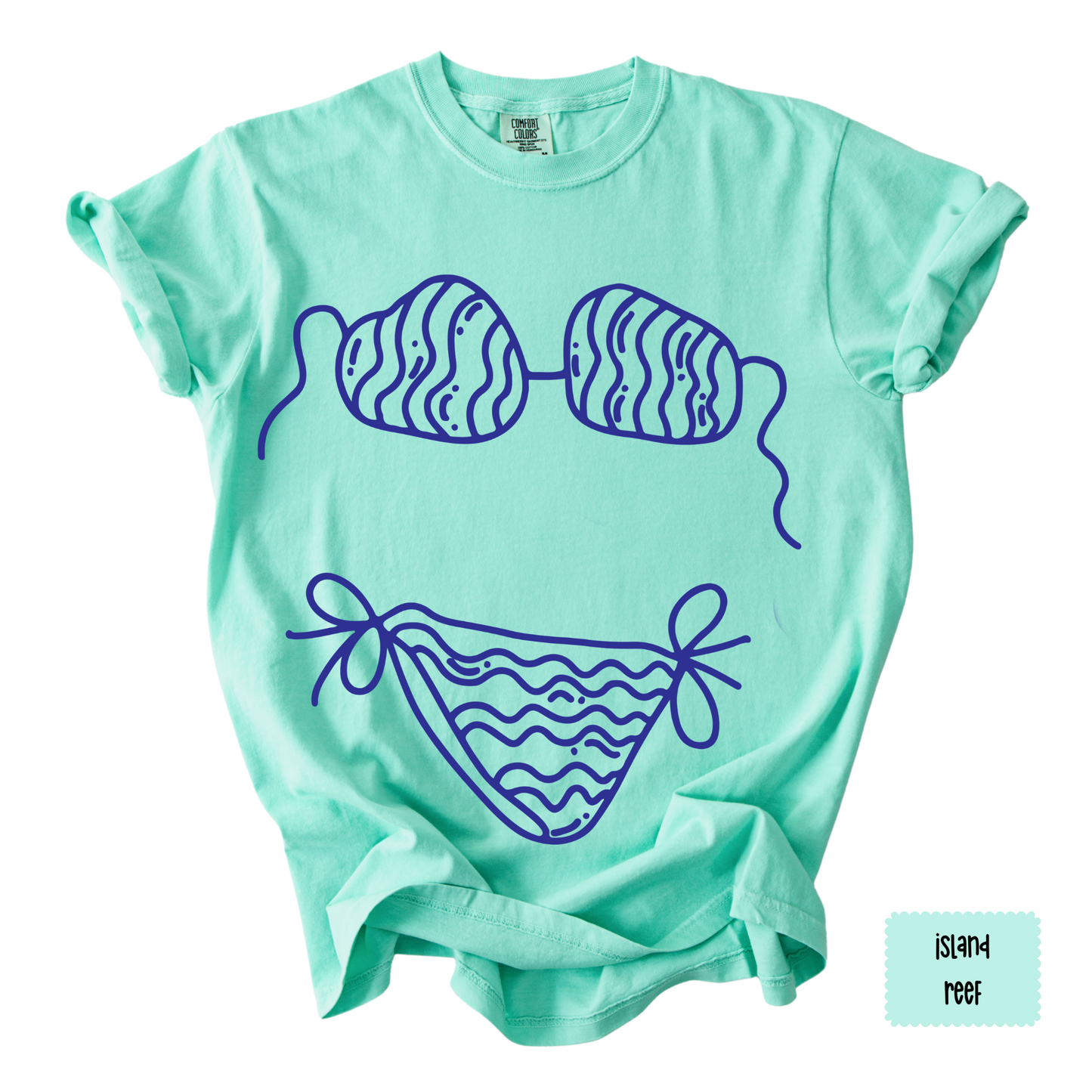 Bikini Outline Graphic Tee | Coastal Beach Shirt for Women | Summer Vacation T-Shirt