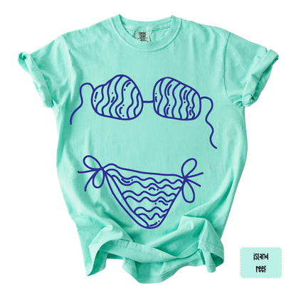Bikini Outline Graphic Tee | Coastal Beach Shirt for Women | Summer Vacation T-Shirt