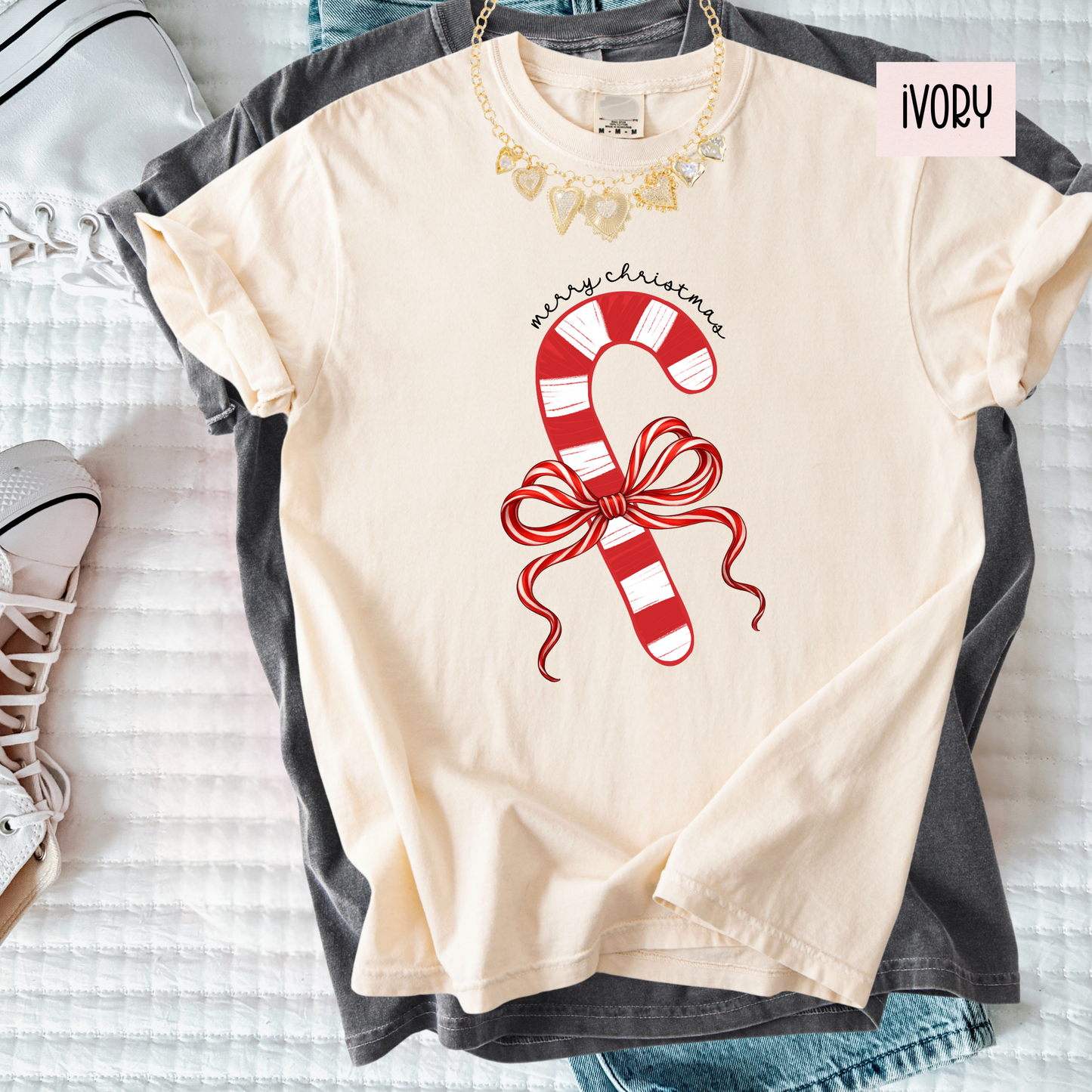 Candy Cane Christmas Shirt | Merry Christmas Graphic Tee | Cute Holiday Candy Cane Shirt for Women’s T-Shirt