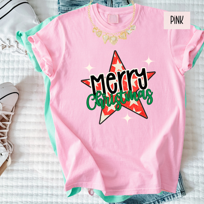 Merry Christmas Star Shirt | Retro Christmas Graphic Tee | Cute Holiday Shirt for Women’s T-Shirt