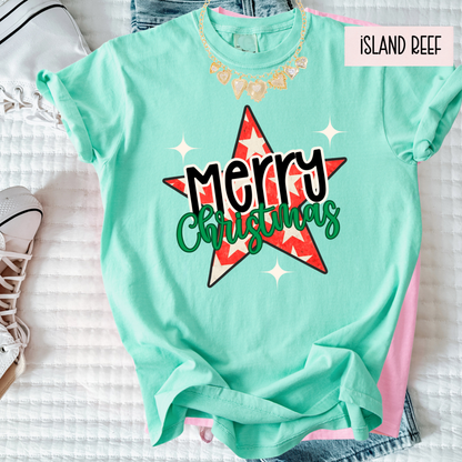 Merry Christmas Star Shirt | Retro Christmas Graphic Tee | Cute Holiday Shirt for Women’s T-Shirt