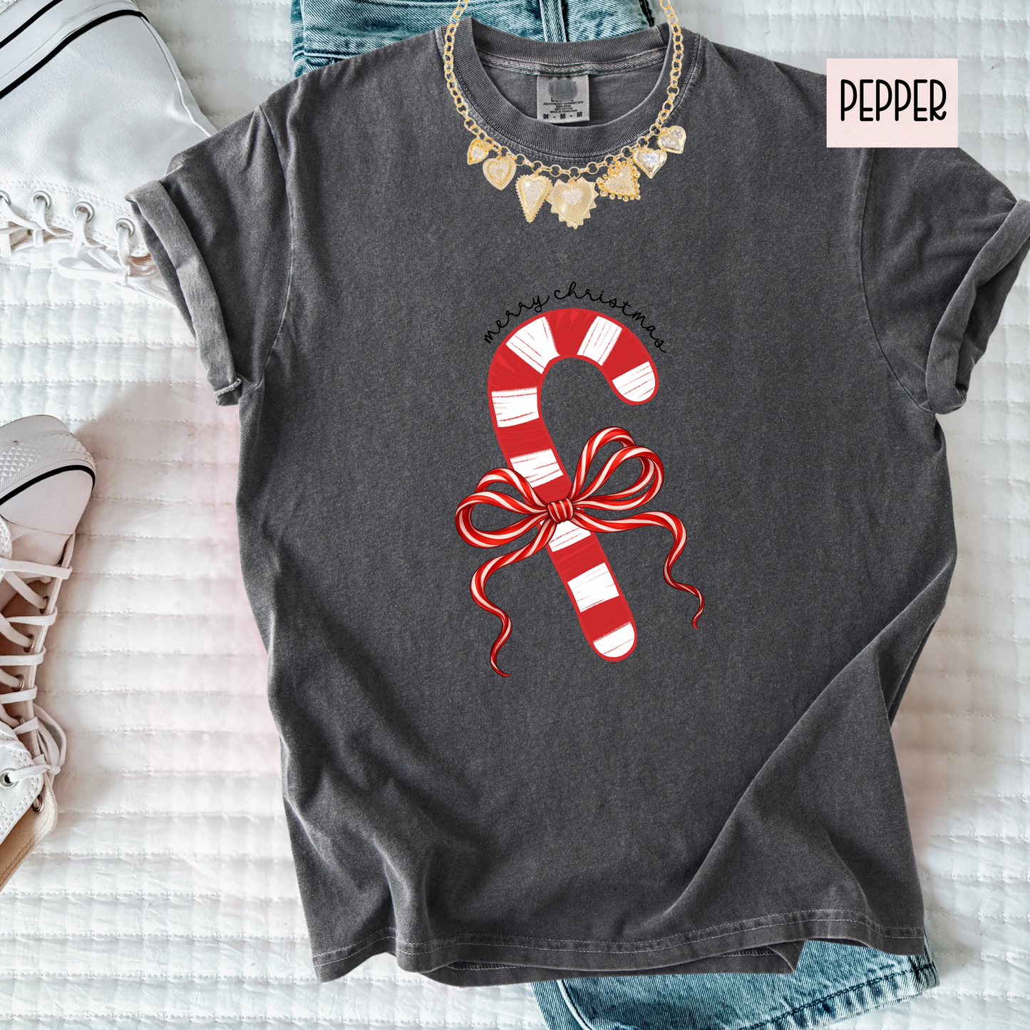 Candy Cane Christmas Shirt | Merry Christmas Graphic Tee | Cute Holiday Candy Cane Shirt for Women’s T-Shirt