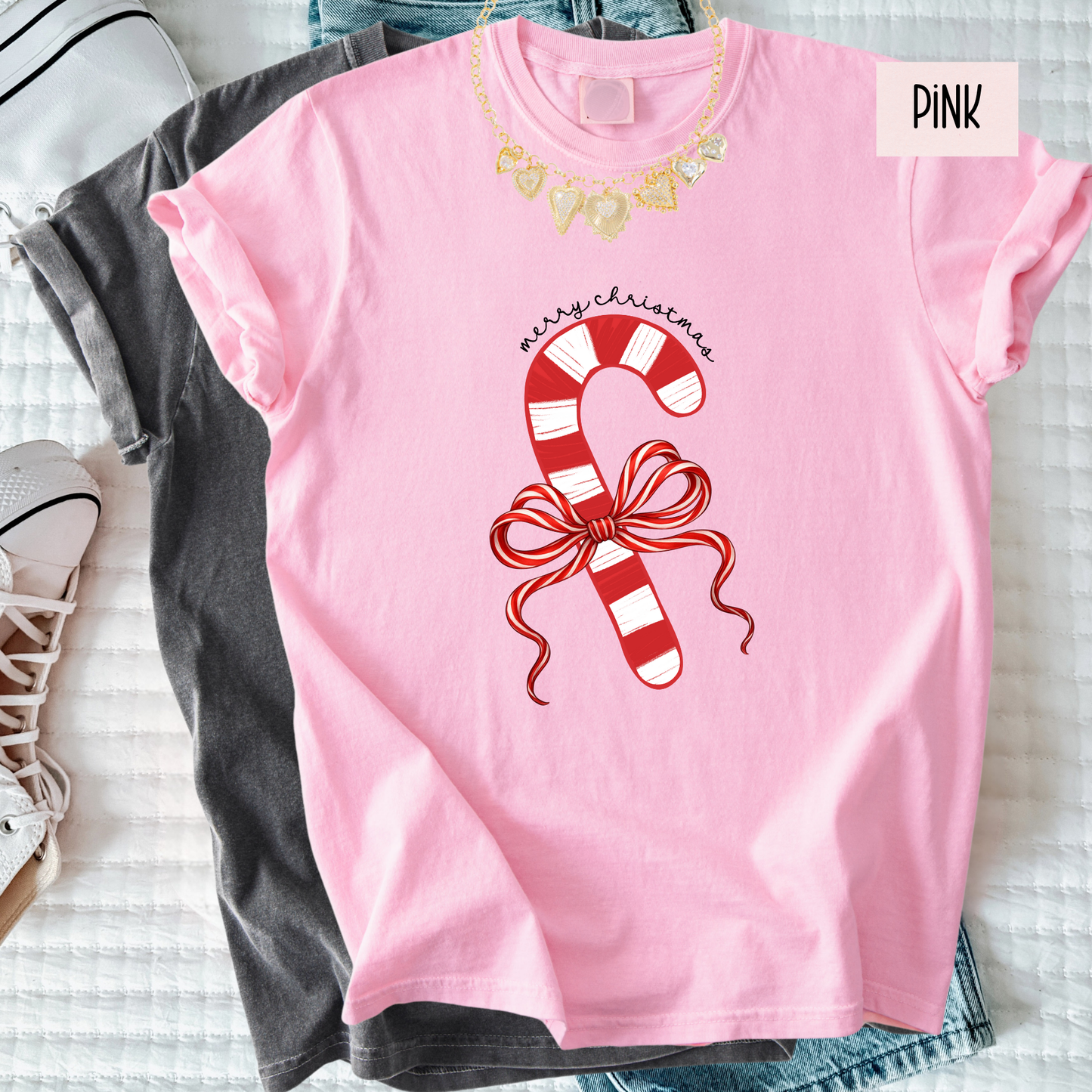 Candy Cane Christmas Shirt | Merry Christmas Graphic Tee | Cute Holiday Candy Cane Shirt for Women’s T-Shirt