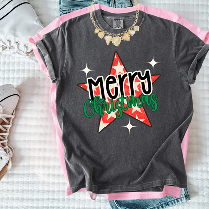 Merry Christmas Star Shirt | Retro Christmas Graphic Tee | Cute Holiday Shirt for Women’s T-Shirt