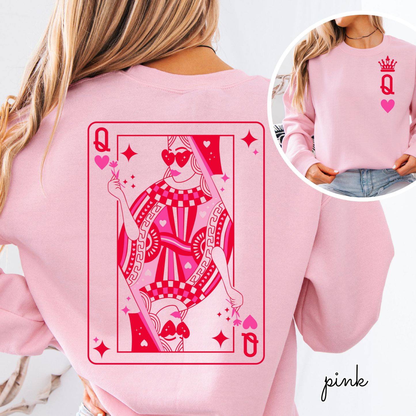 Queen of Hearts Valentine Sweatshirt | Playing Card Graphic Crewneck | Valentine Outfit for Women