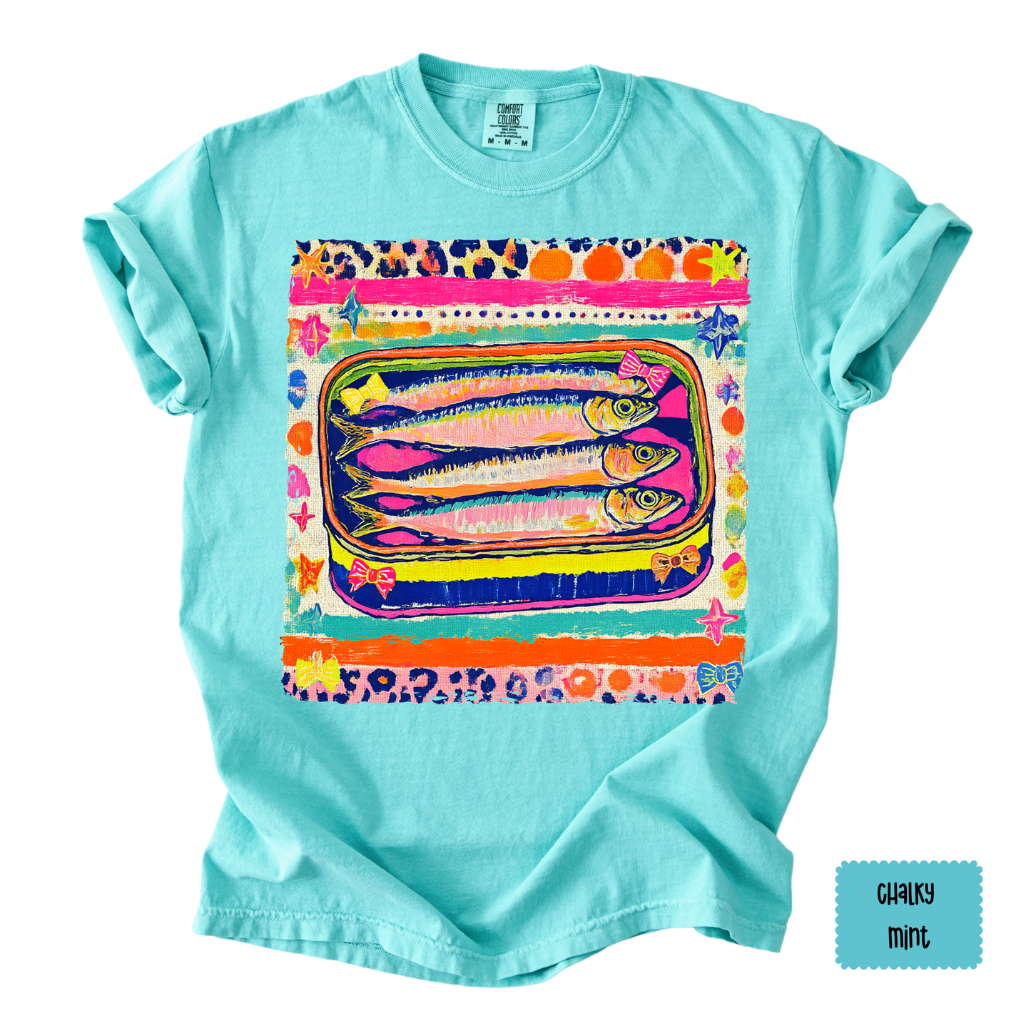 Sardine Art Graphic Tee | Colorful Coastal Shirt for Women | Beach Vacation T-Shirt
