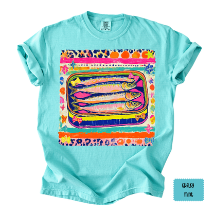 Sardine Art Graphic Tee | Colorful Coastal Shirt for Women | Beach Vacation T-Shirt
