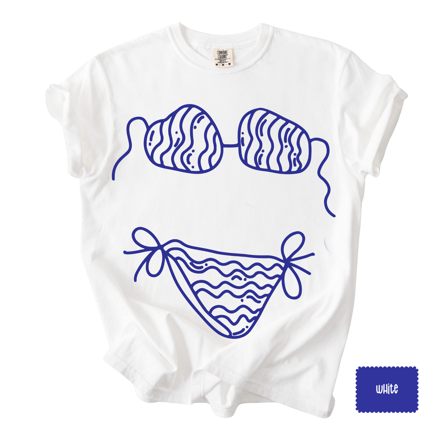 Bikini Outline Graphic Tee | Coastal Beach Shirt for Women | Summer Vacation T-Shirt