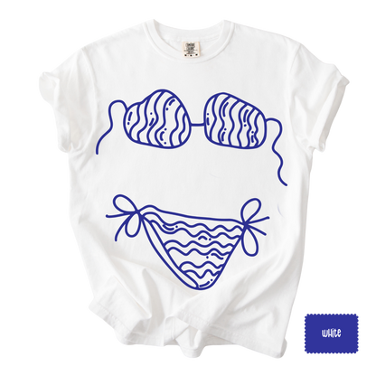 Bikini Outline Graphic Tee | Coastal Beach Shirt for Women | Summer Vacation T-Shirt