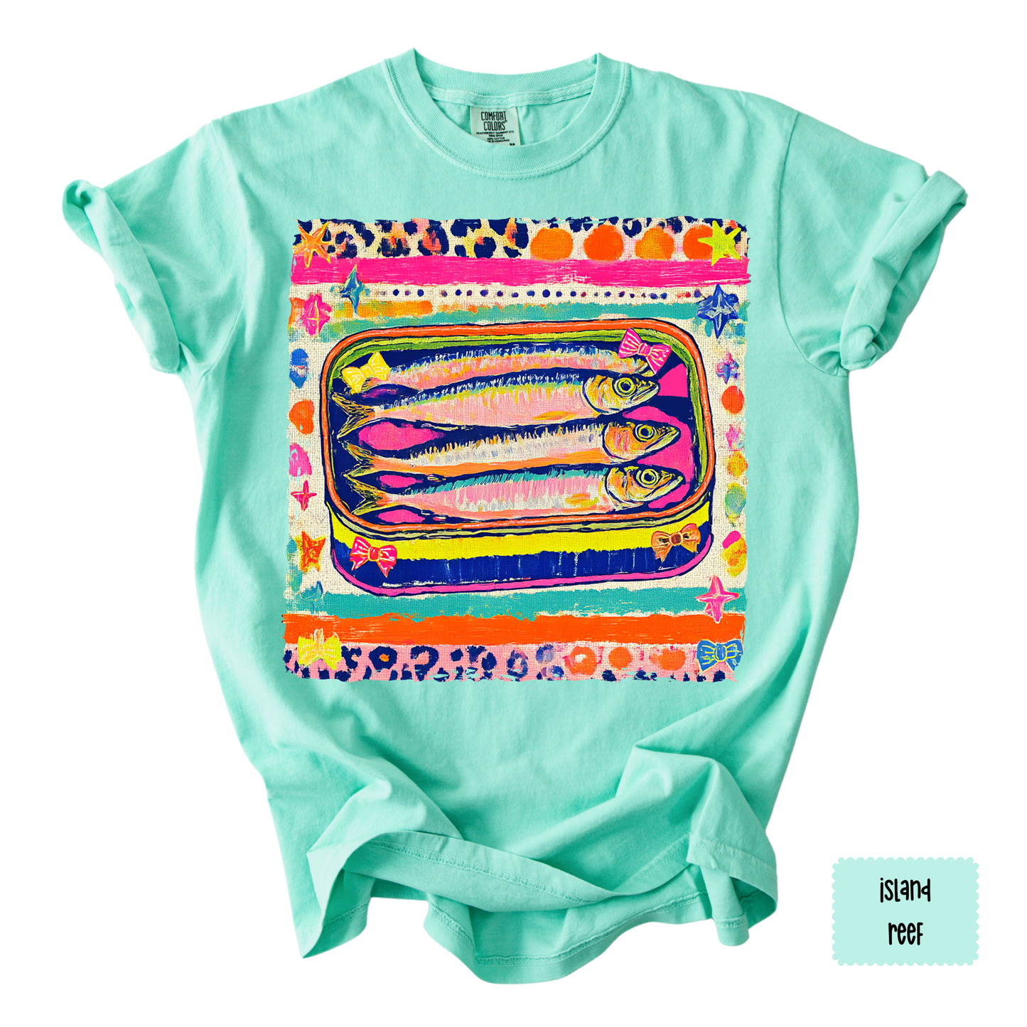 Sardine Art Graphic Tee | Colorful Coastal Shirt for Women | Beach Vacation T-Shirt