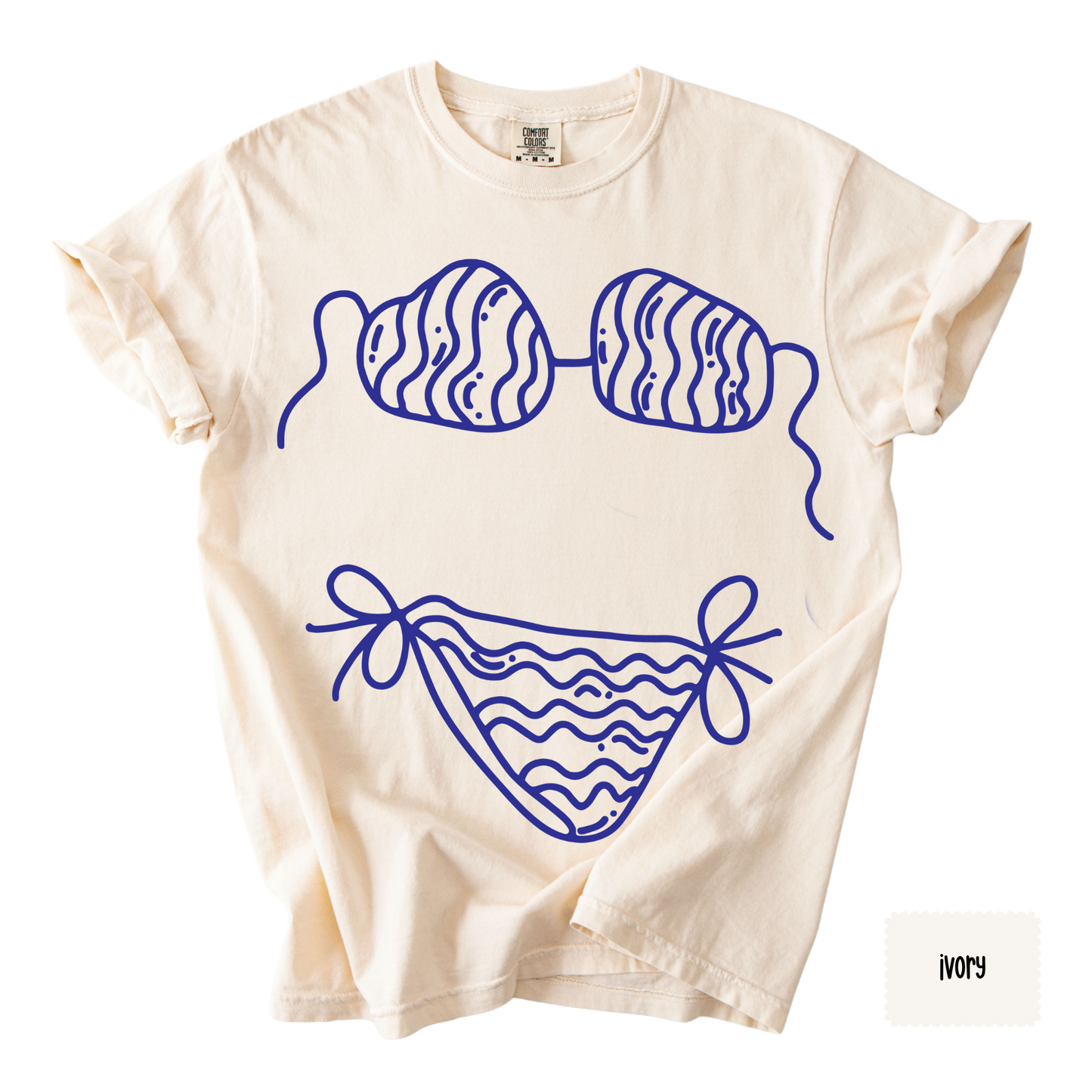 Bikini Outline Graphic Tee | Coastal Beach Shirt for Women | Summer Vacation T-Shirt
